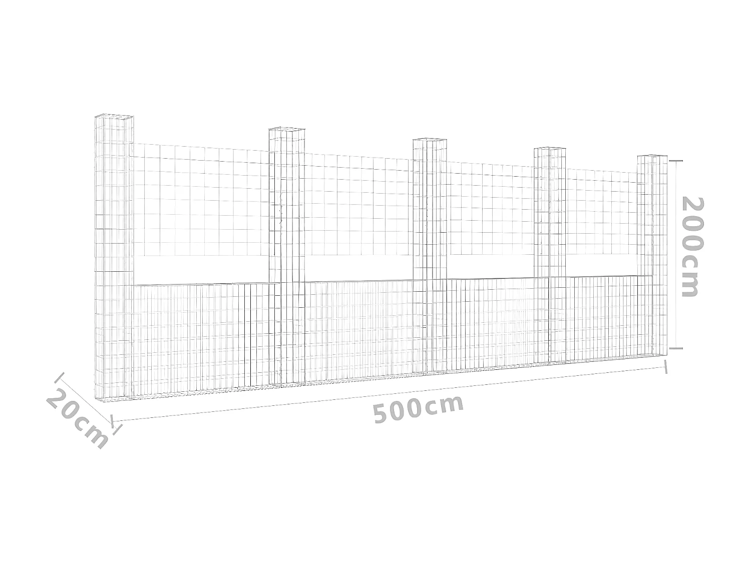 Panier de gabion en forme de U avec 5 poteaux Fer 500x20x200