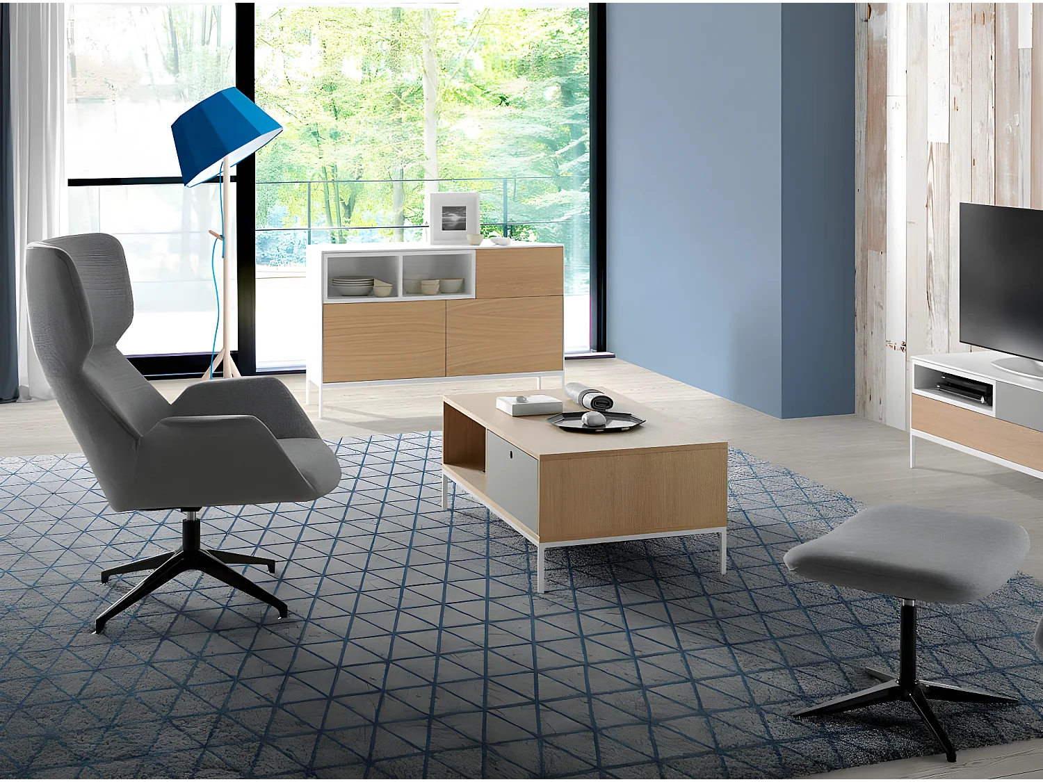 Repose-pieds pivotant tissu et pieds acier Nolany-Couleur MIRAGE 63