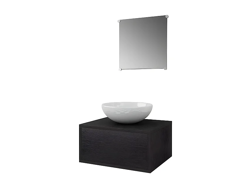 Meuble de salle de bain 4 pièces bois laqué noir Val