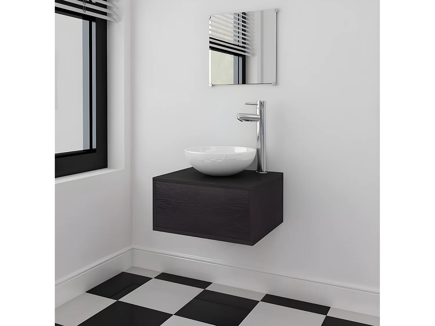 Meuble de salle de bain 4 pièces bois laqué noir Val