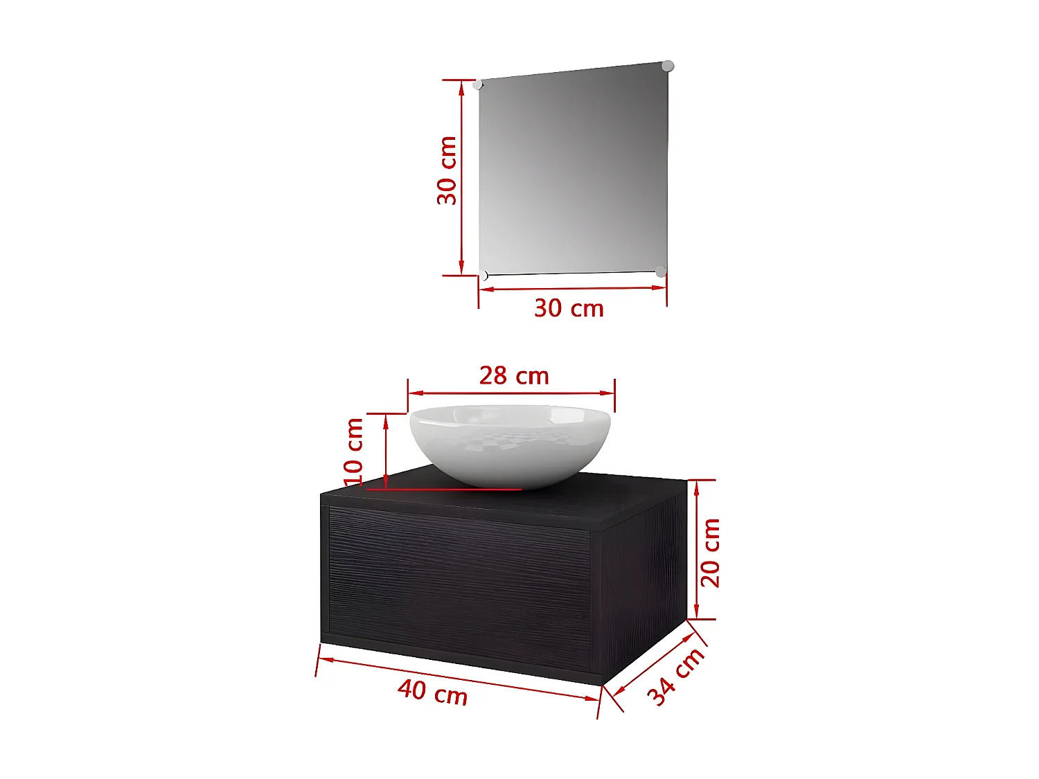 Meuble de salle de bain 4 pièces bois laqué noir Val