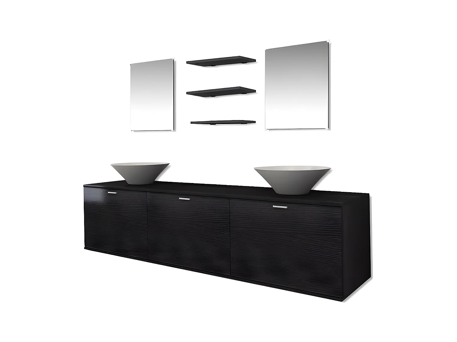 Meuble de salle de bain 10 pièces bois laqué noir Val