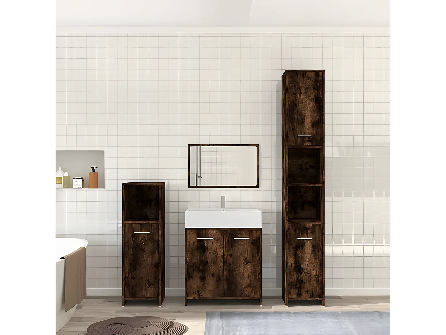Ensemble de meubles de salle de bain 4 pcs Chêne fumé Bois