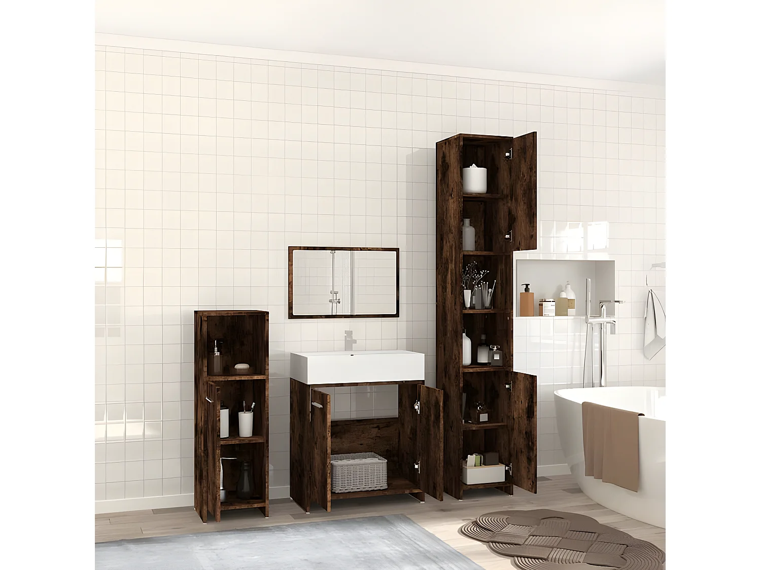 Ensemble de meubles de salle de bain 4 pcs Chêne fumé Bois