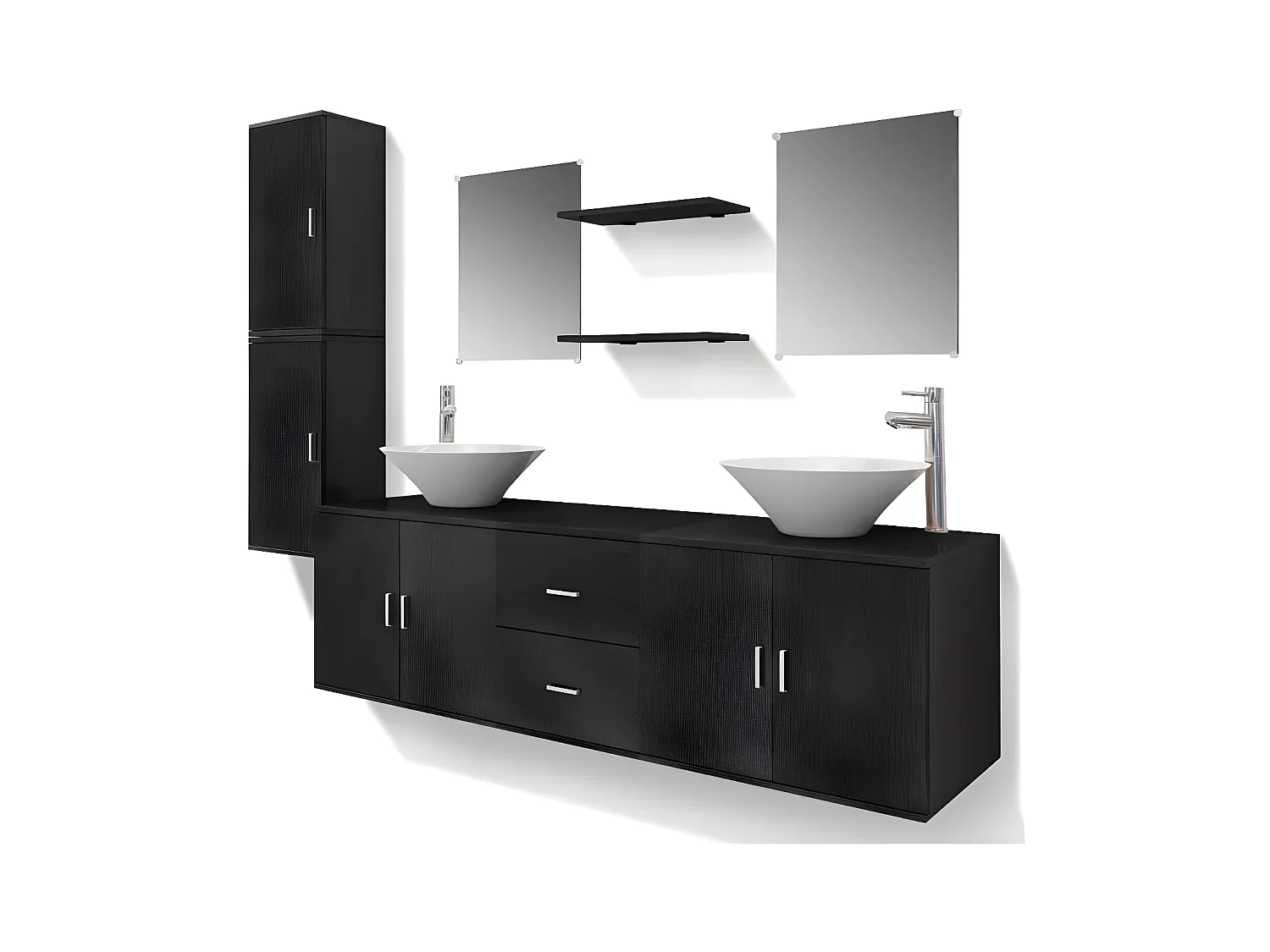 Meuble de salle de bain 17 pièces bois laqué noir Val