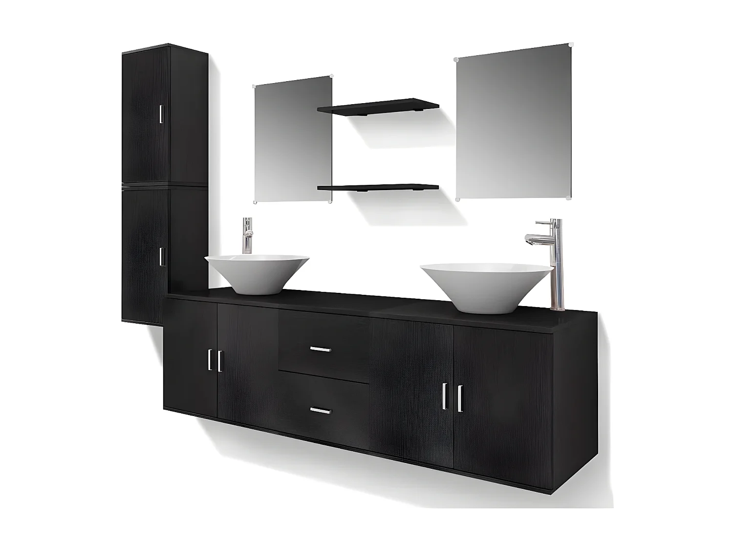 Meuble de salle de bain 17 pièces bois laqué noir Val