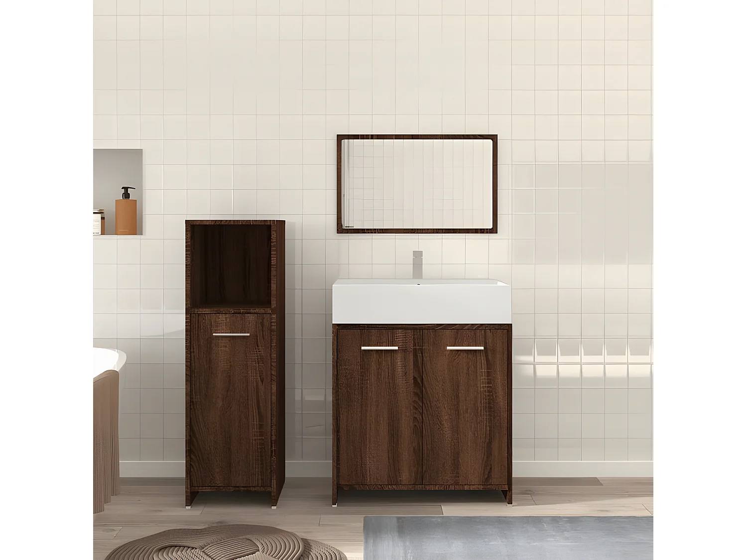 Ensemble de meubles de salle de bain 3 pcs Chêne marron