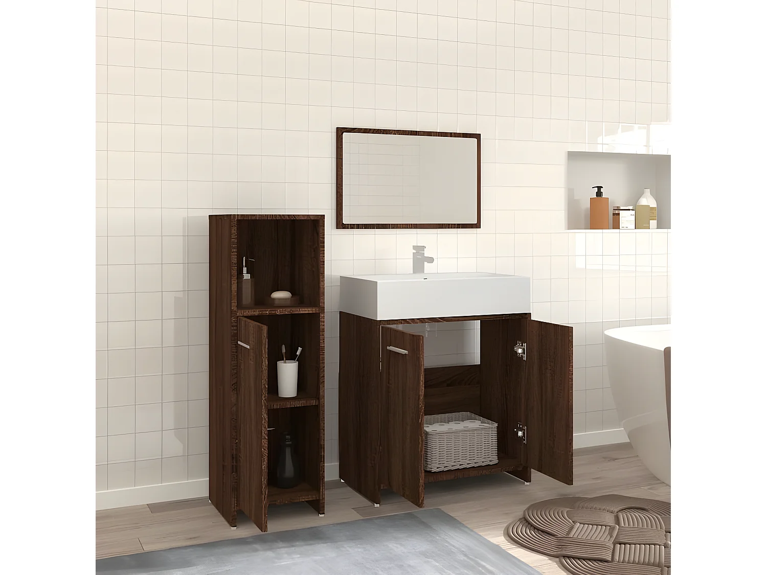 Ensemble de meubles de salle de bain 3 pcs Chêne marron