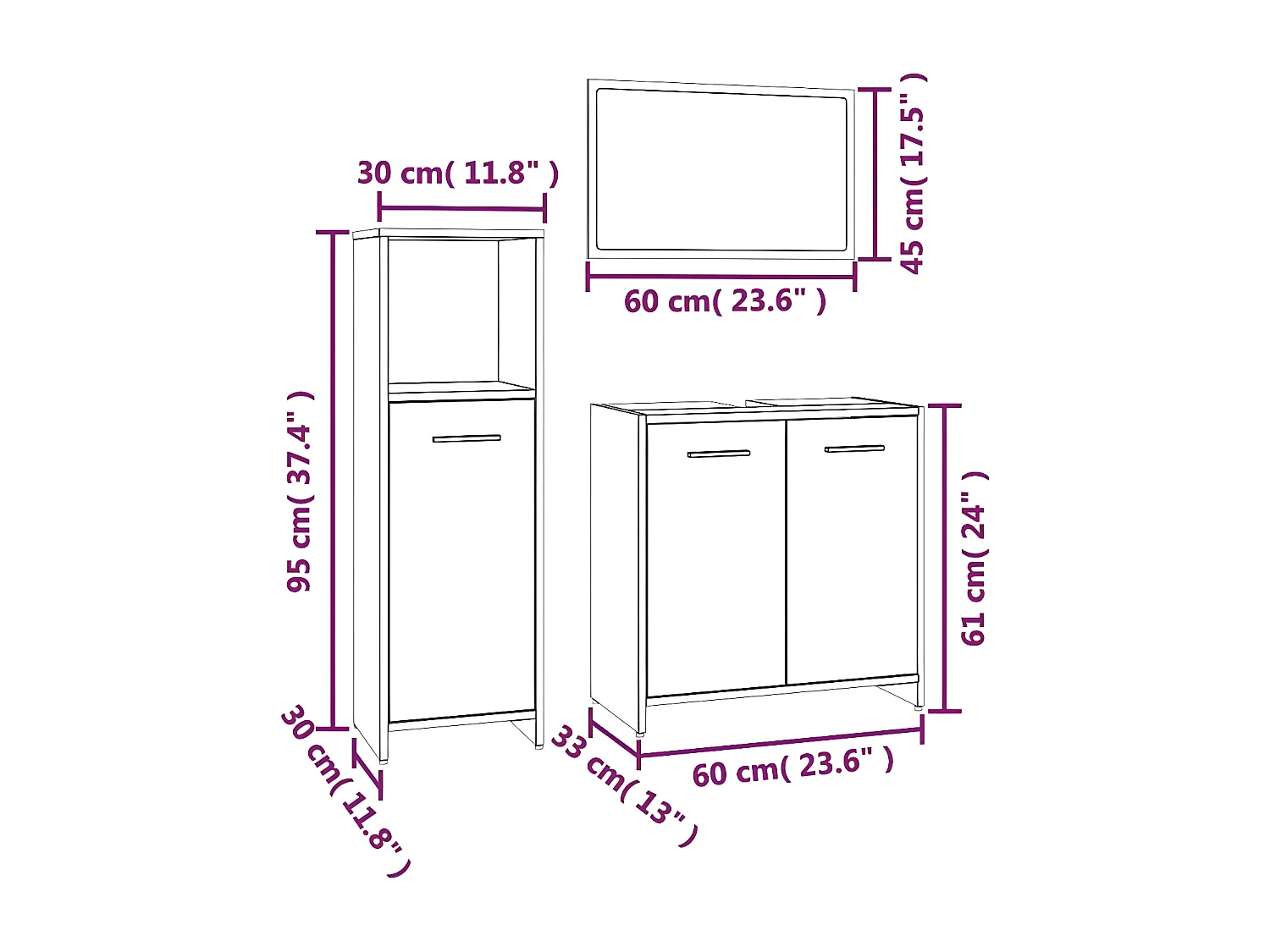 Ensemble de meubles de salle de bain 3 pcs Chêne marron