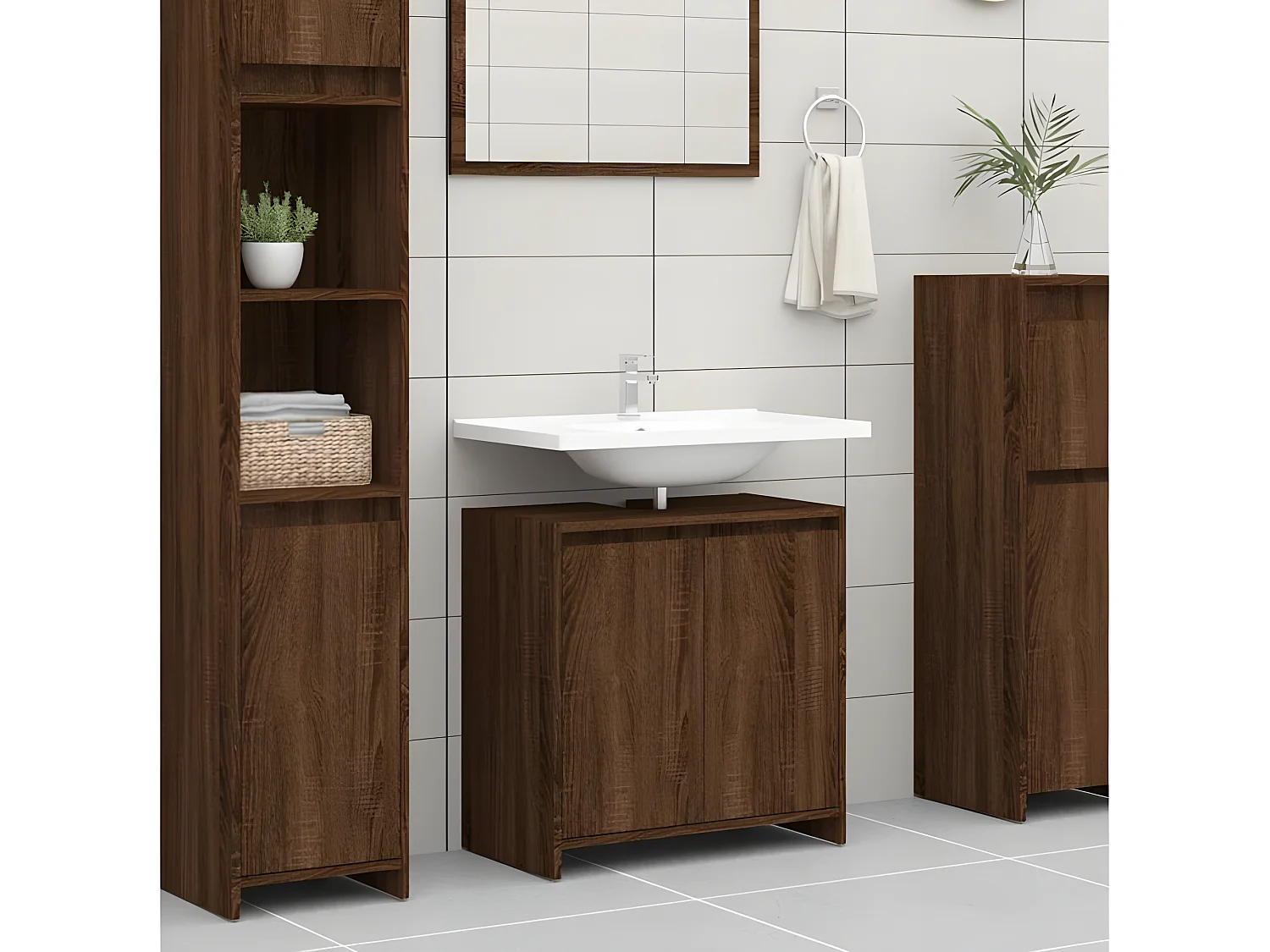 Badkamerkast 60x33x61 cm bewerkt hout bruin eikenkleur
