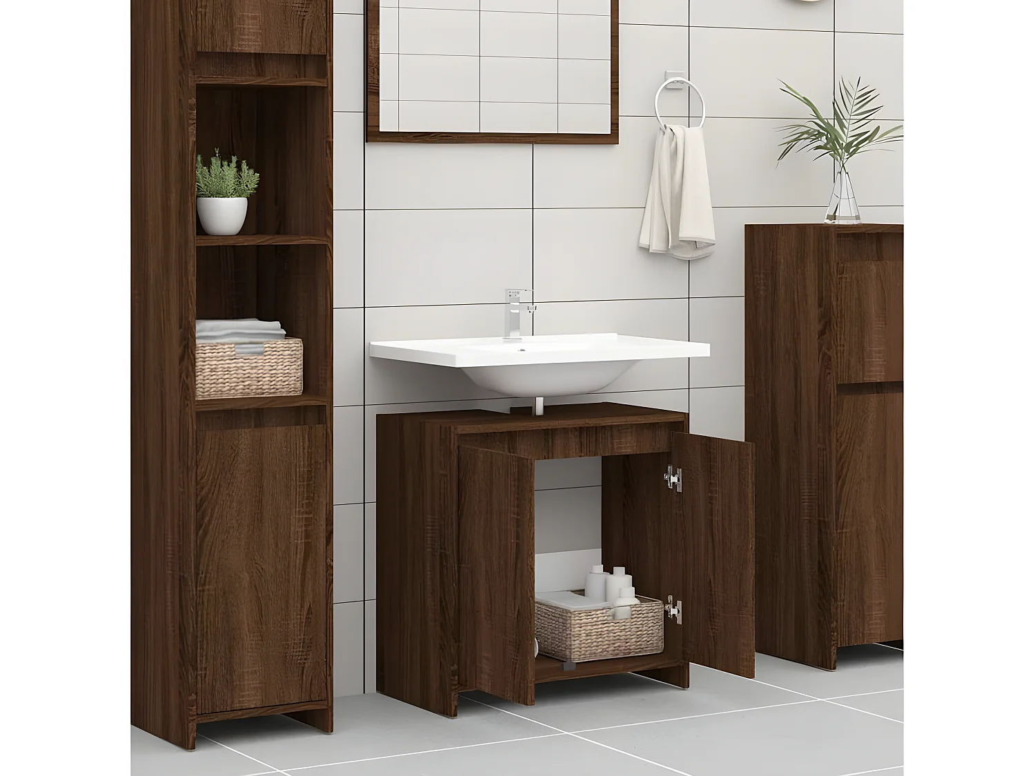 Badkamerkast 60x33x61 cm bewerkt hout bruin eikenkleur