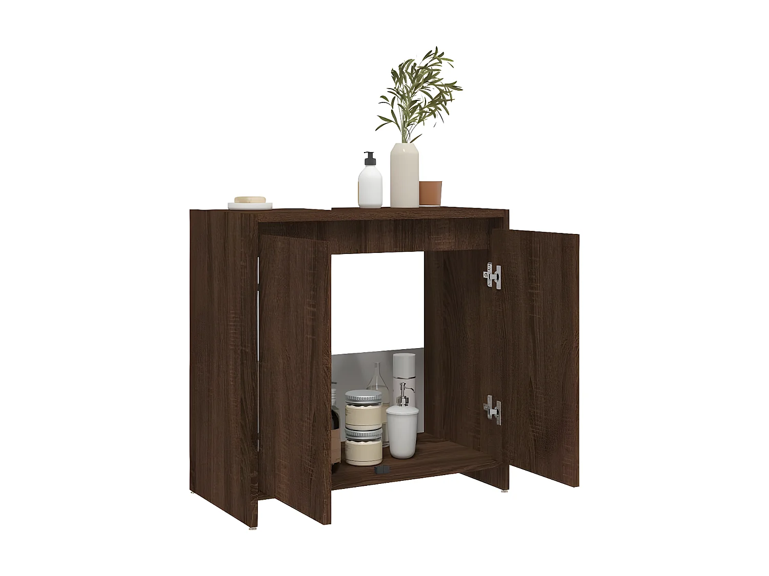 Badkamerkast 60x33x61 cm bewerkt hout bruin eikenkleur