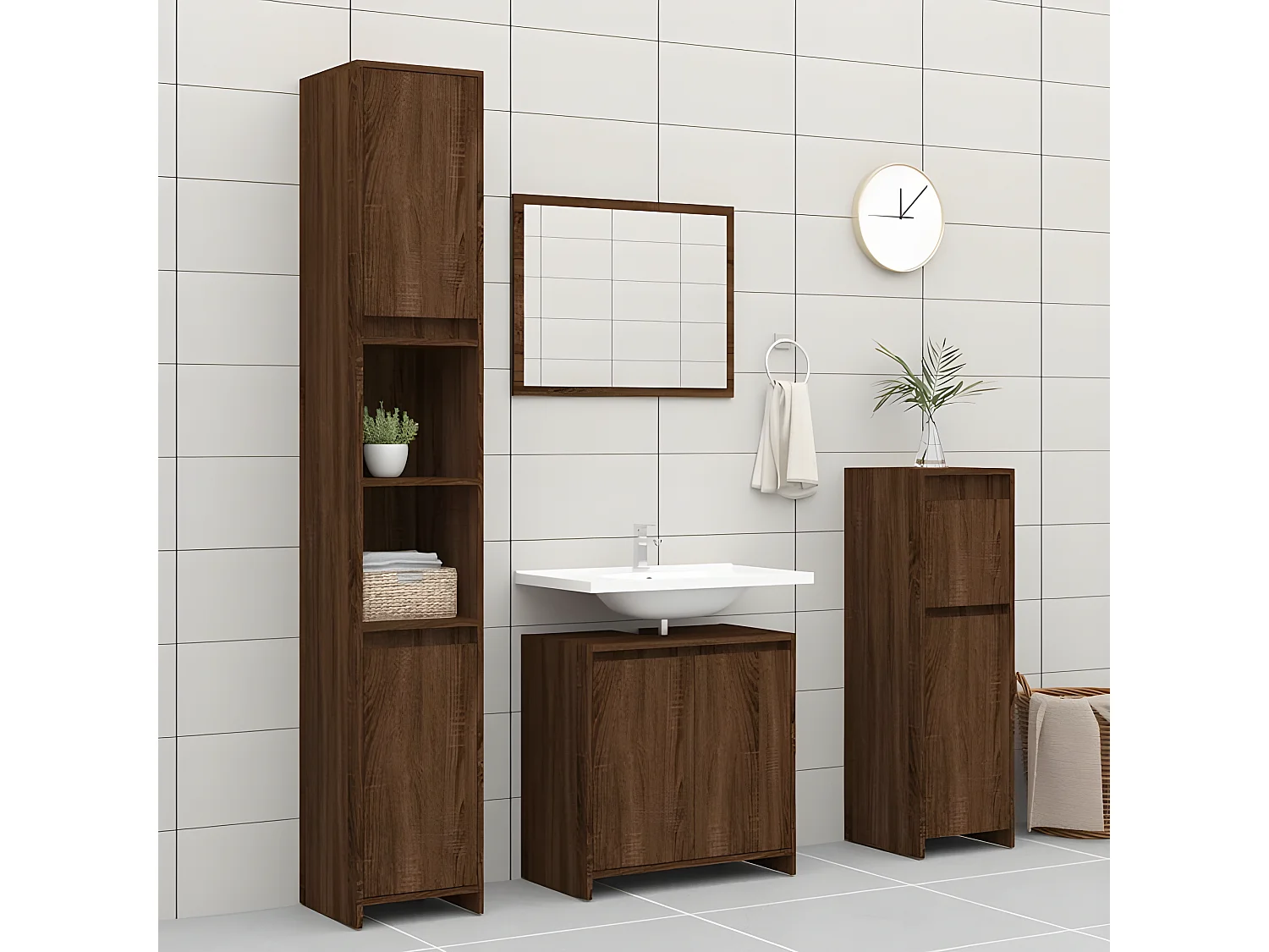 Badkamerkast 60x33x61 cm bewerkt hout bruin eikenkleur