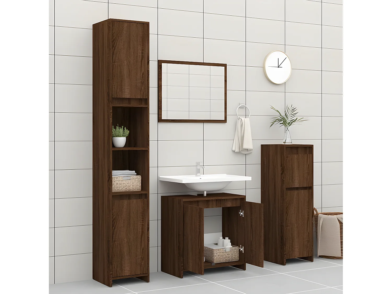 Badkamerkast 60x33x61 cm bewerkt hout bruin eikenkleur