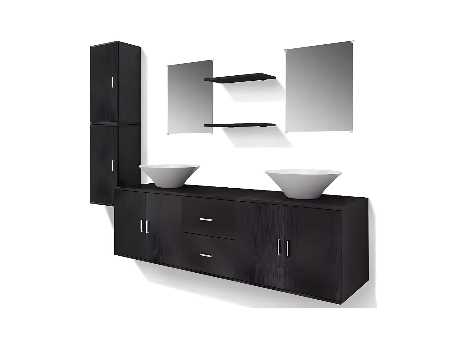 Meuble de salle de bain 11 pièces bois laqué noir Val