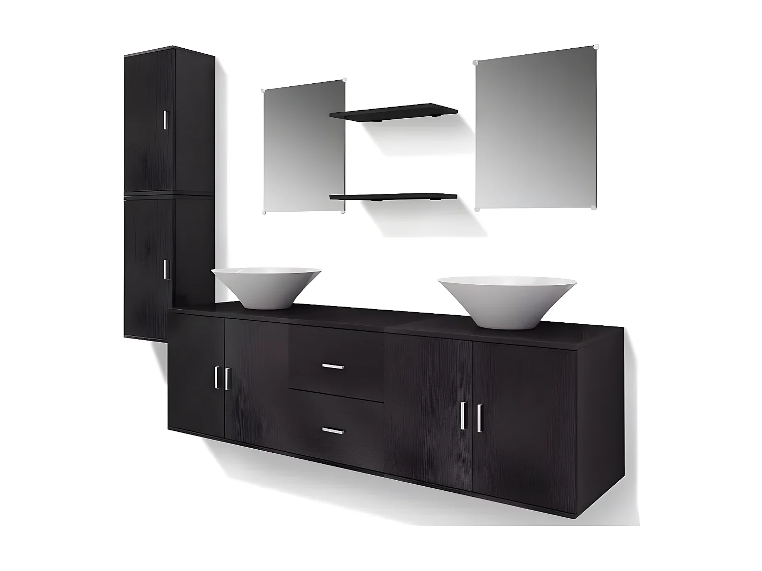 Meuble de salle de bain 11 pièces bois laqué noir Val