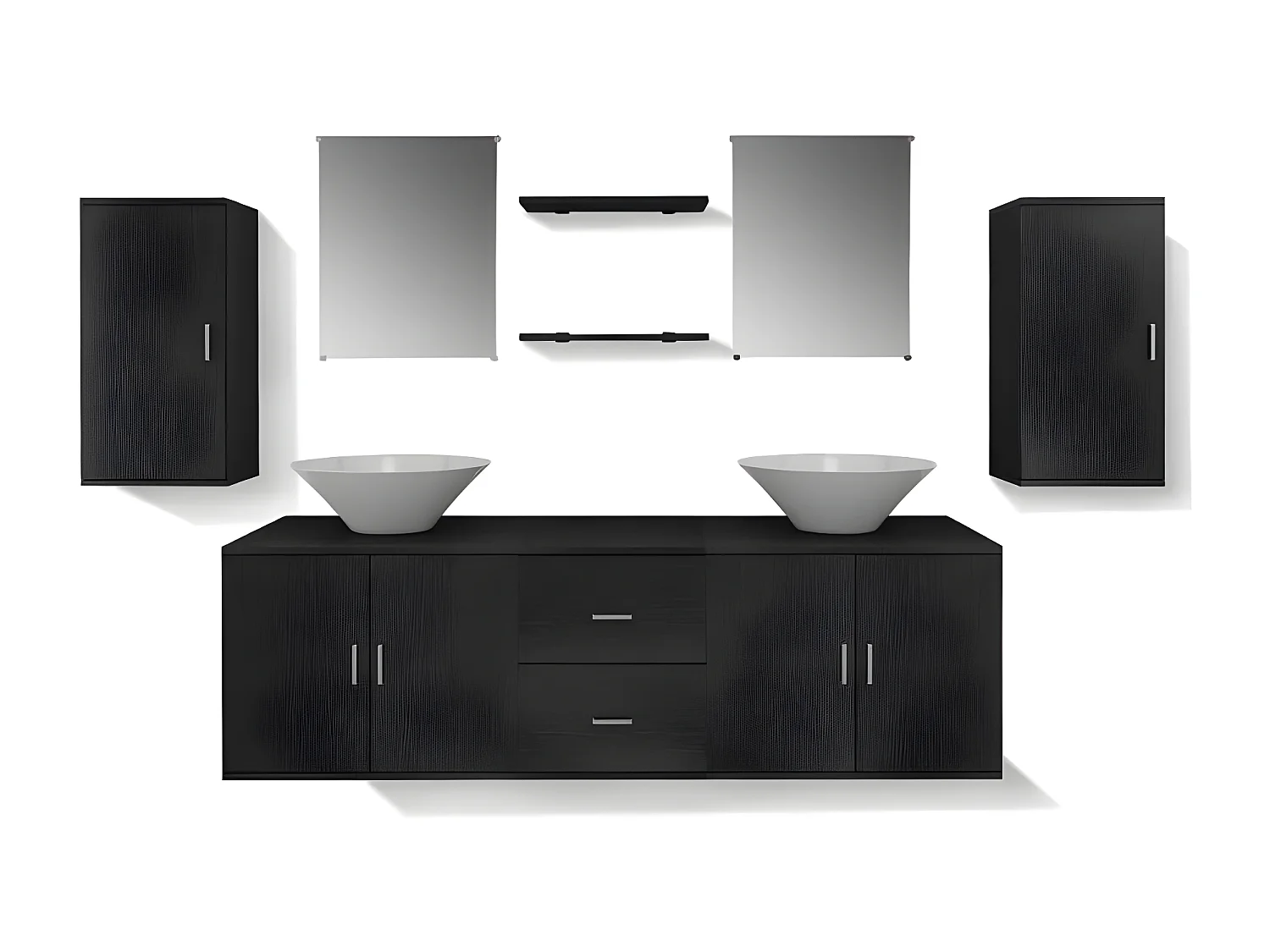 Meuble de salle de bain 11 pièces bois laqué noir Val