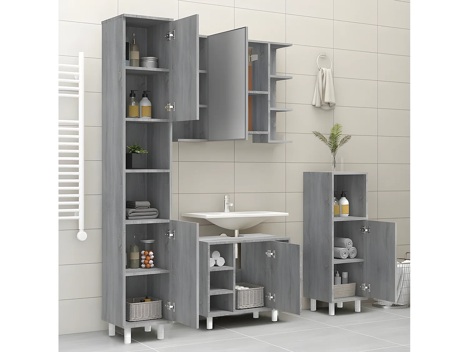 Armoire de bain Sonoma gris 30x30x179 Bois d'ingénierie