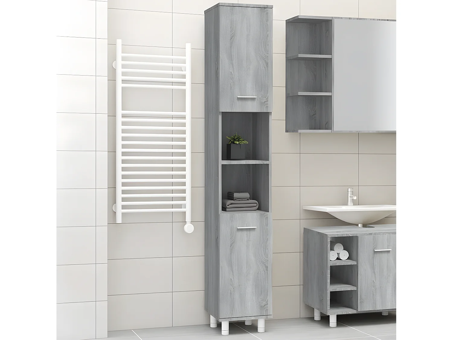Armoire de bain Sonoma gris 30x30x179 Bois d'ingénierie