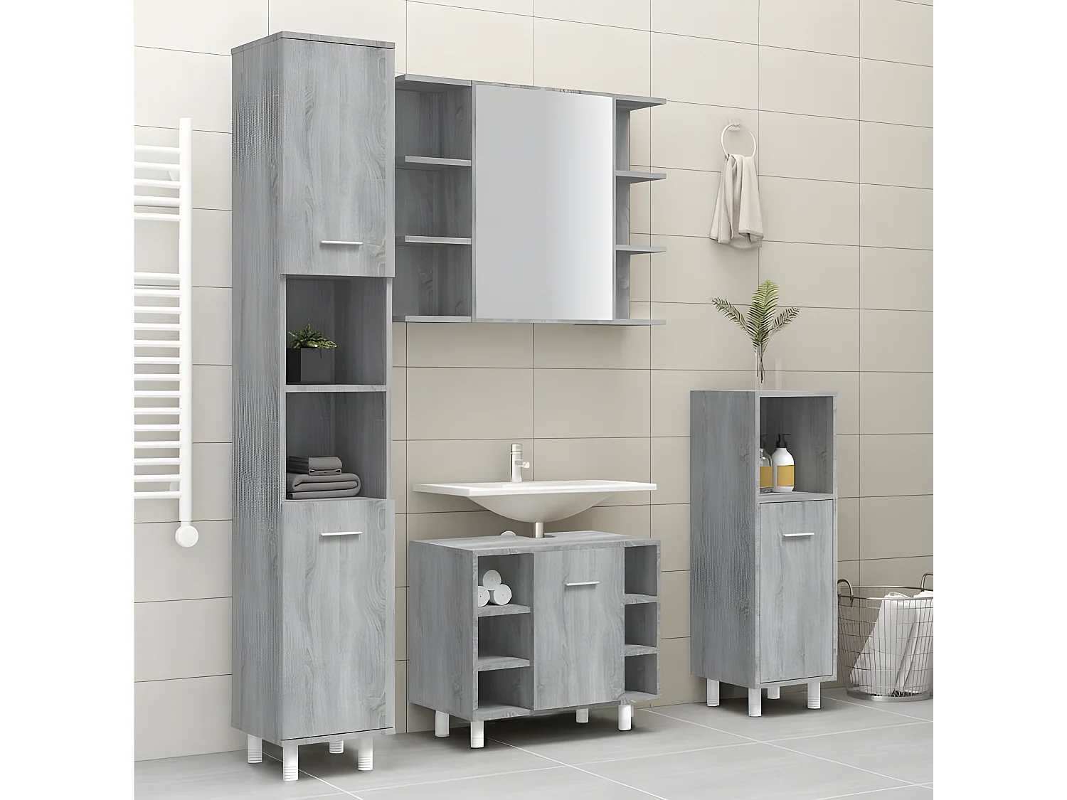 Armoire de bain Sonoma gris 30x30x179 Bois d'ingénierie