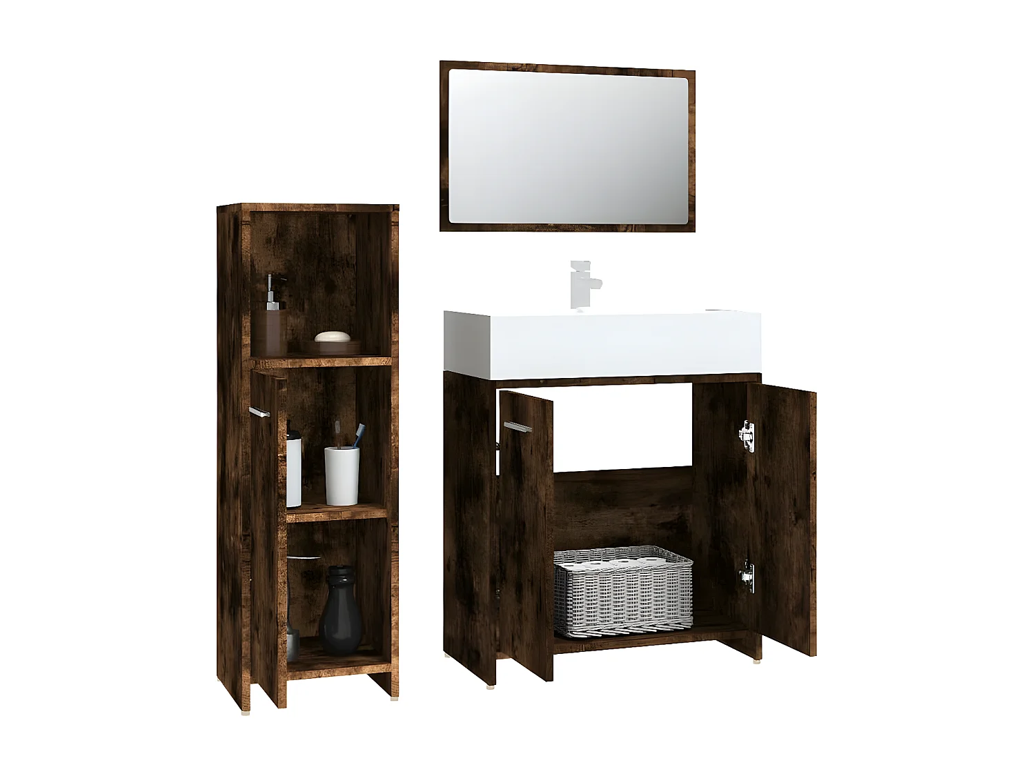 Ensemble de meubles de salle de bain 3 pcs Chêne fumé