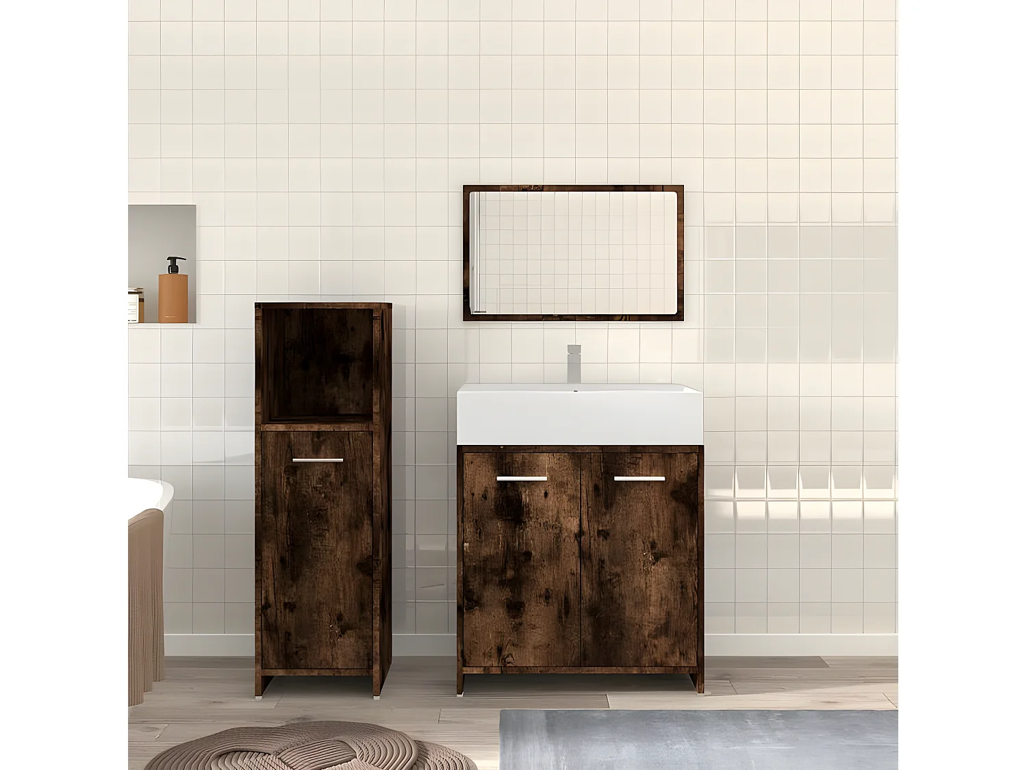 Ensemble de meubles de salle de bain 3 pcs Chêne fumé