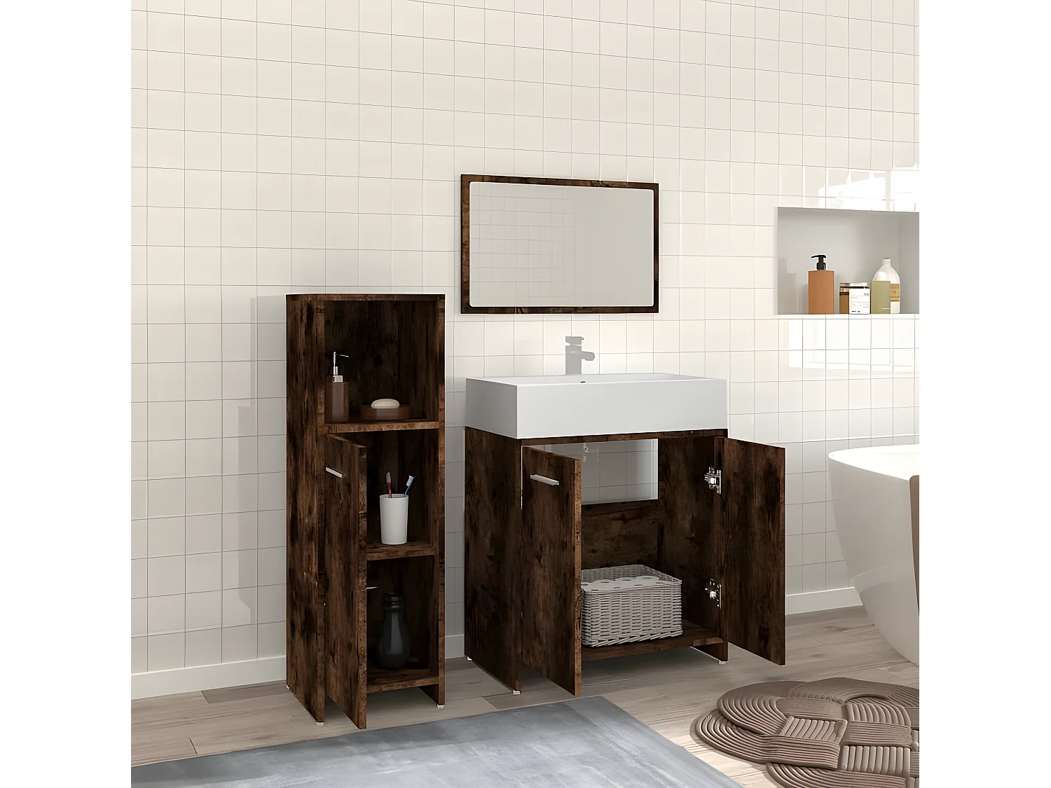 Ensemble de meubles de salle de bain 3 pcs Chêne fumé