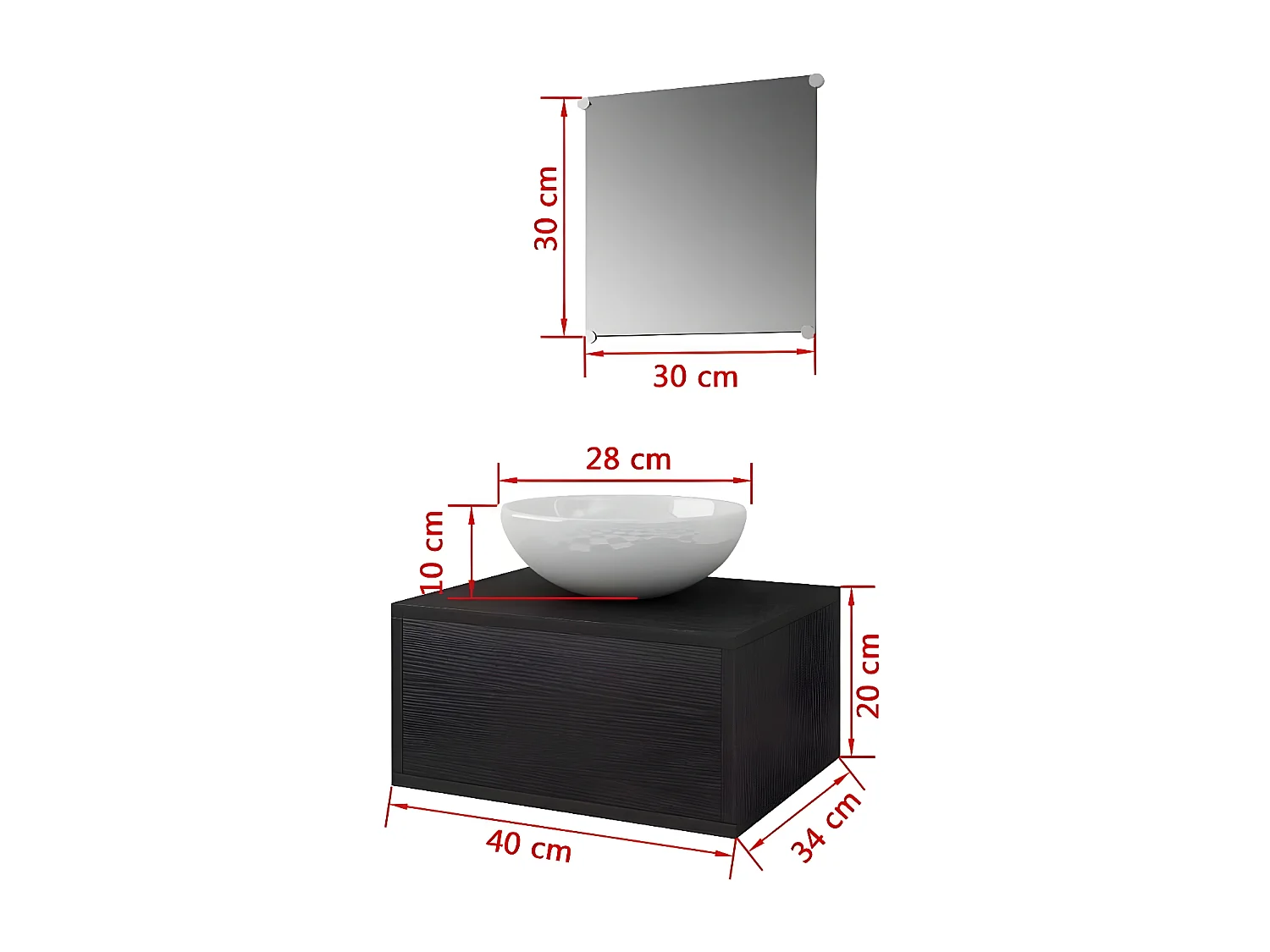 Meuble de salle de bain 7 pièces bois laqué noir Val