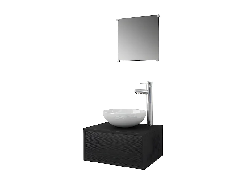 Meuble de salle de bain 7 pièces bois laqué noir Val