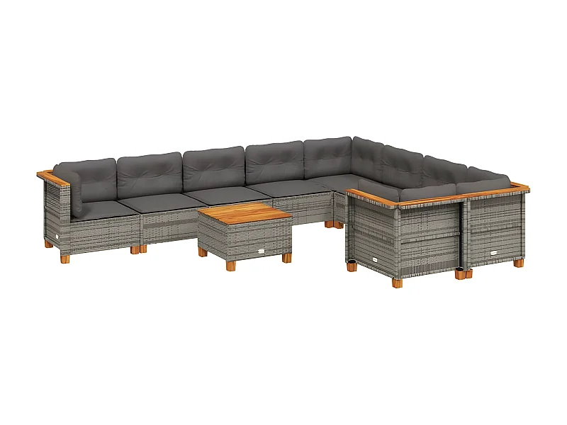 Salon de jardin avec coussins 10 pcs gris résine tressée