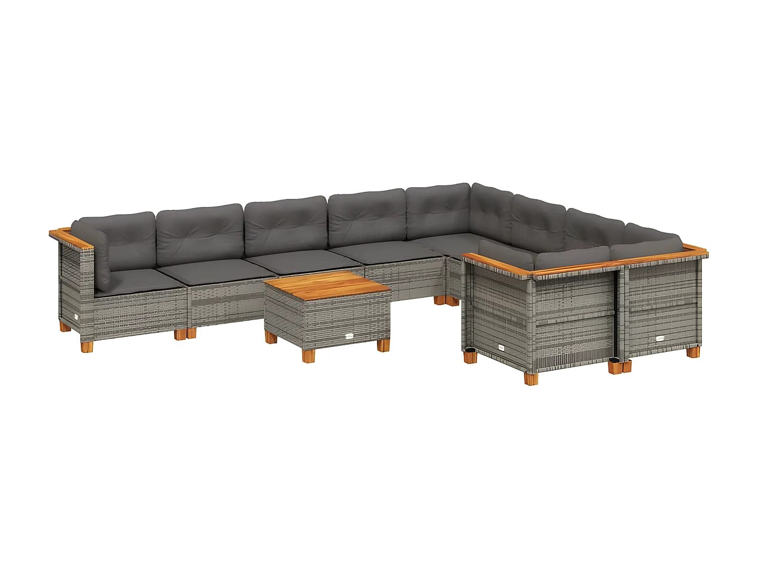 Salon de jardin avec coussins 10 pcs gris résine tressée