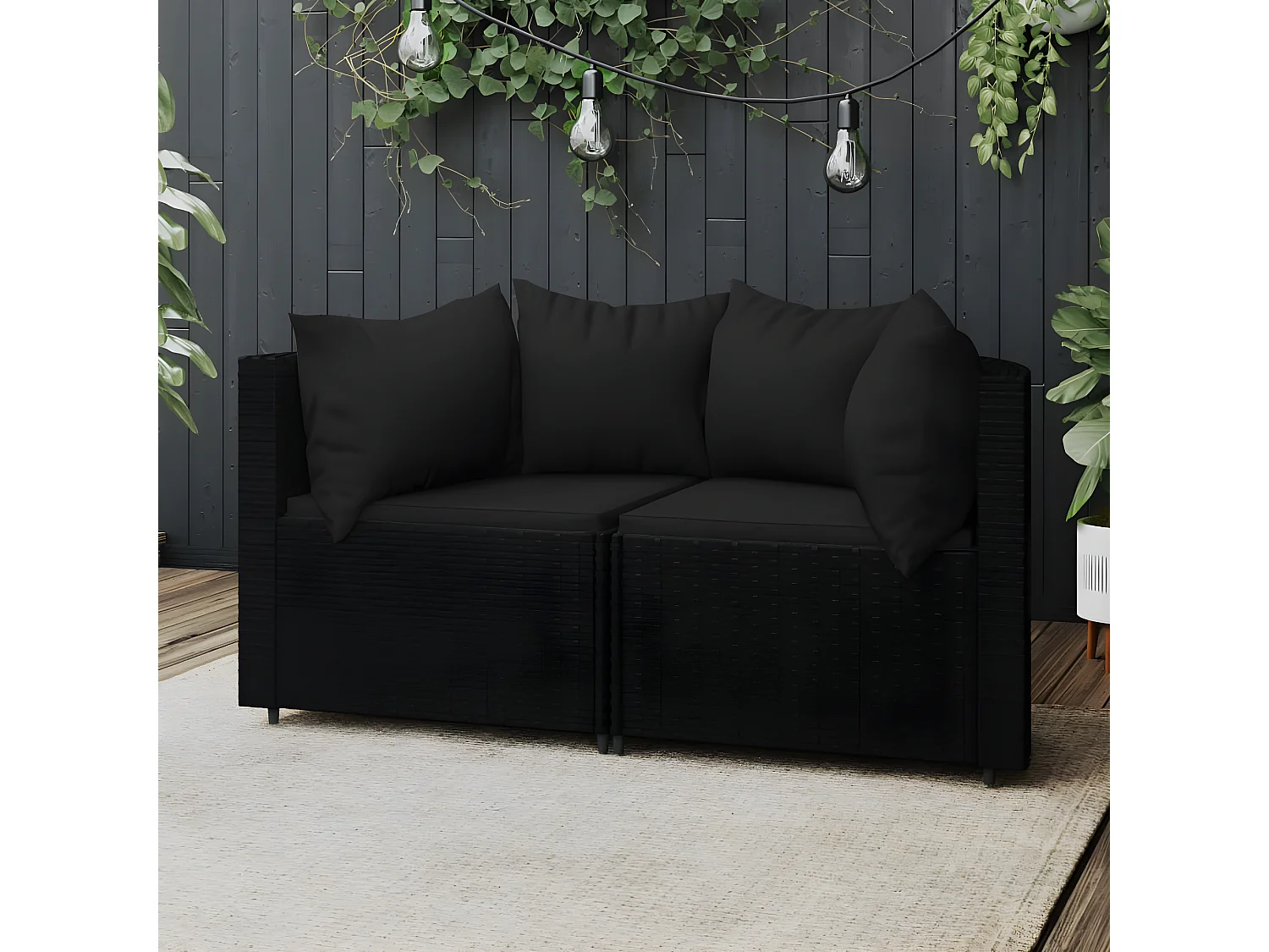 Canapés d'angle de jardin et coussins 2pcs Noir Résine tressée