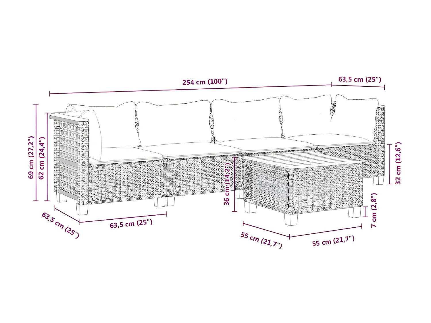 Salon de jardin 5 pcs avec coussins noir résine tressée