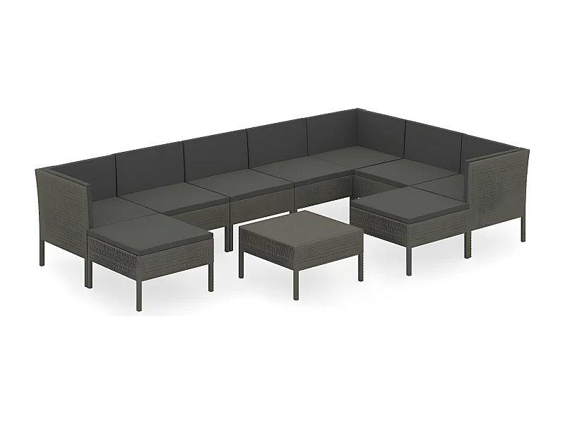 Salon de jardin 10 pcs avec coussins Résine tressée Gris 9