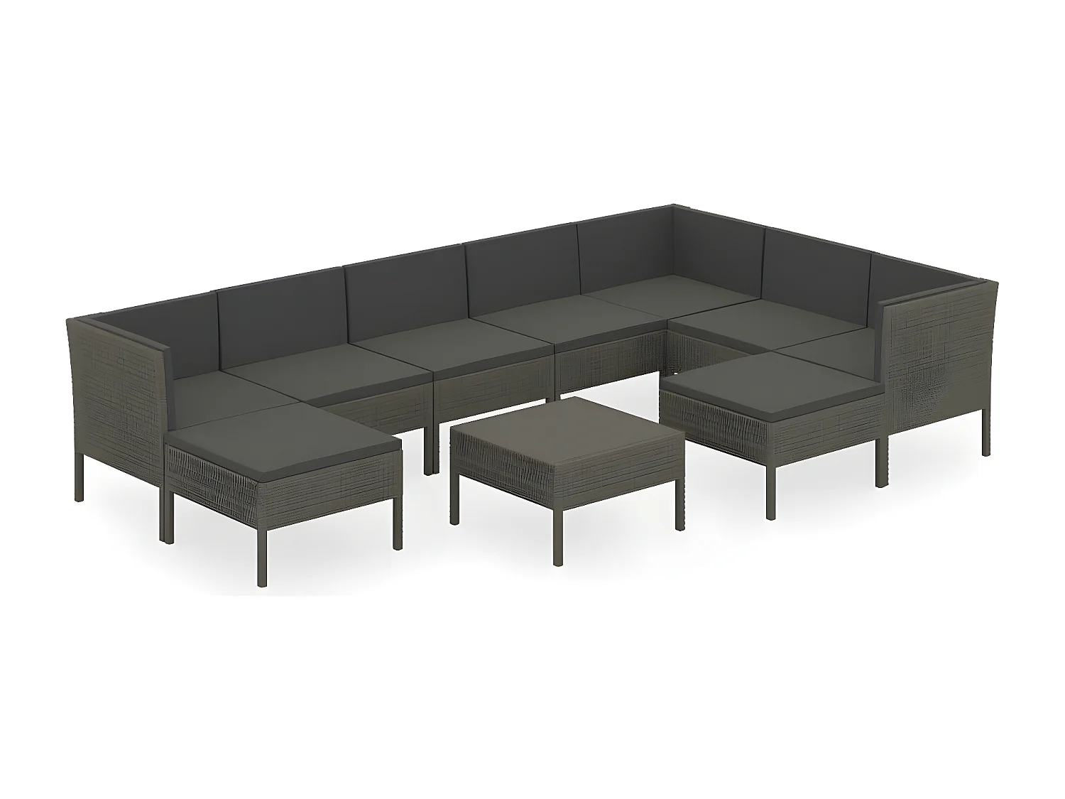 Salon de jardin 10 pcs avec coussins Résine tressée Gris 9