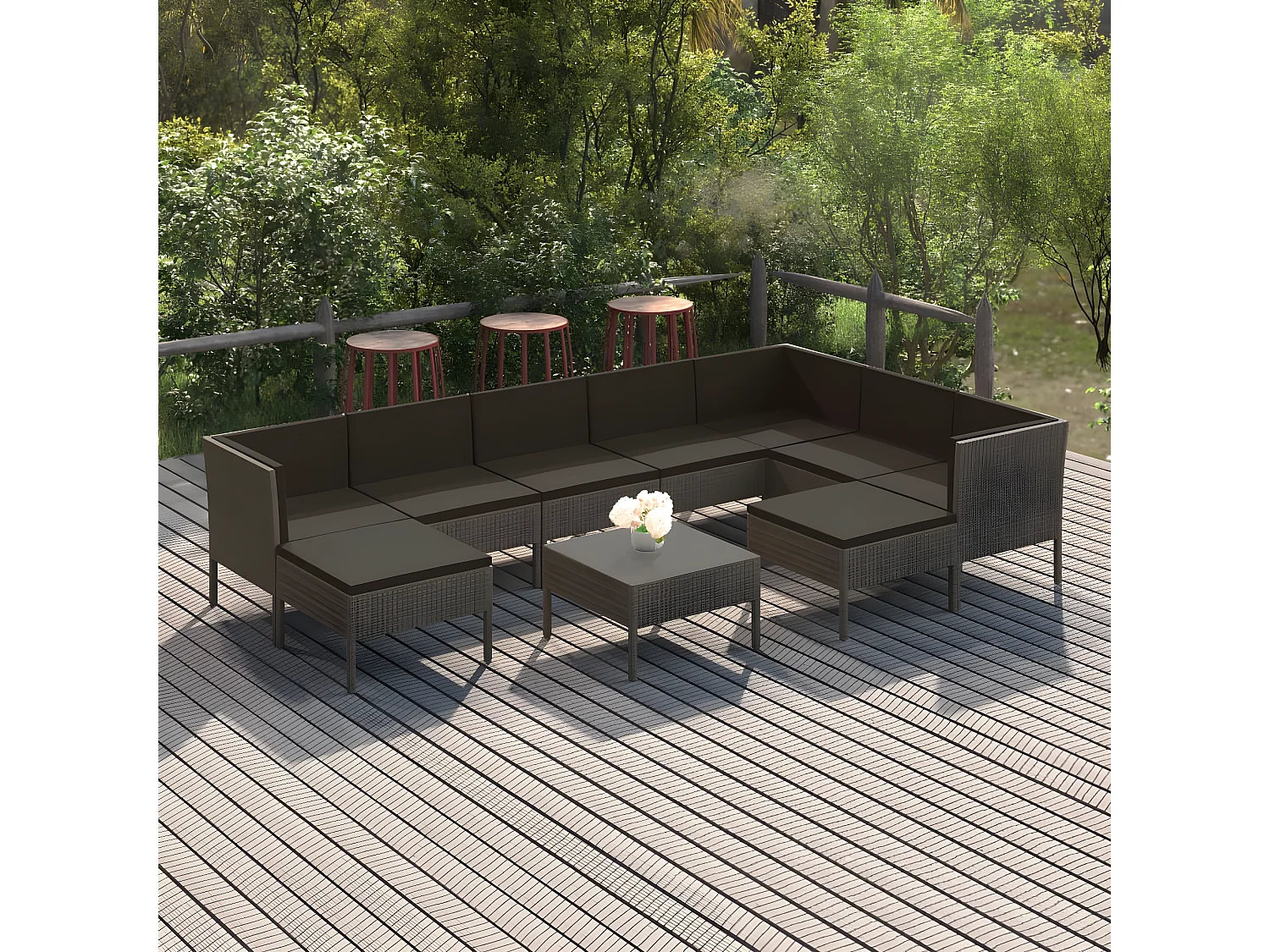 Salon de jardin 10 pcs avec coussins Résine tressée Gris 9