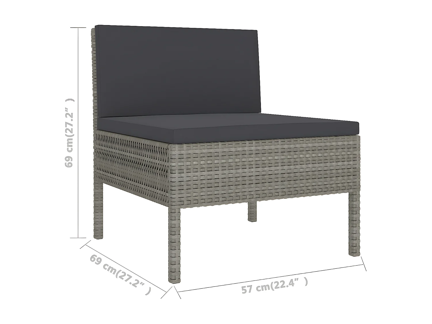 Salon de jardin 10 pcs avec coussins Résine tressée Gris 9