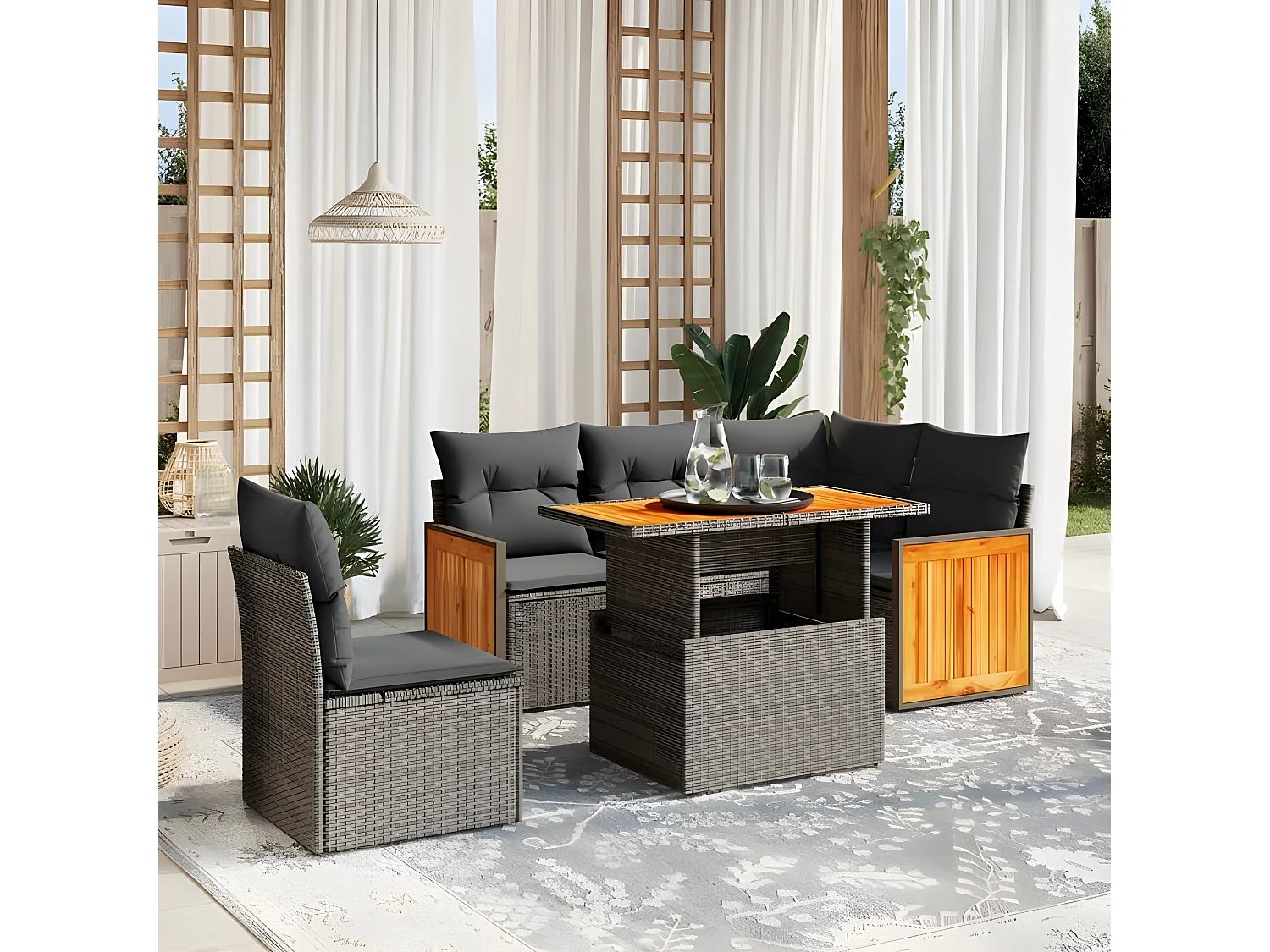 Salon de jardin avec coussins 6 pcs beige résine tressée