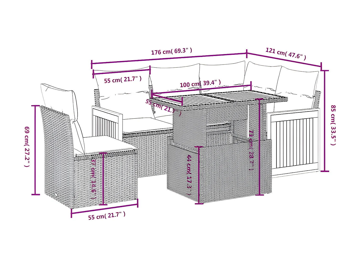 Salon de jardin avec coussins 6 pcs beige résine tressée