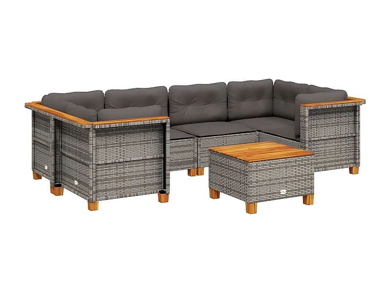 Salon de jardin avec coussins 7 pcs gris résine tressée