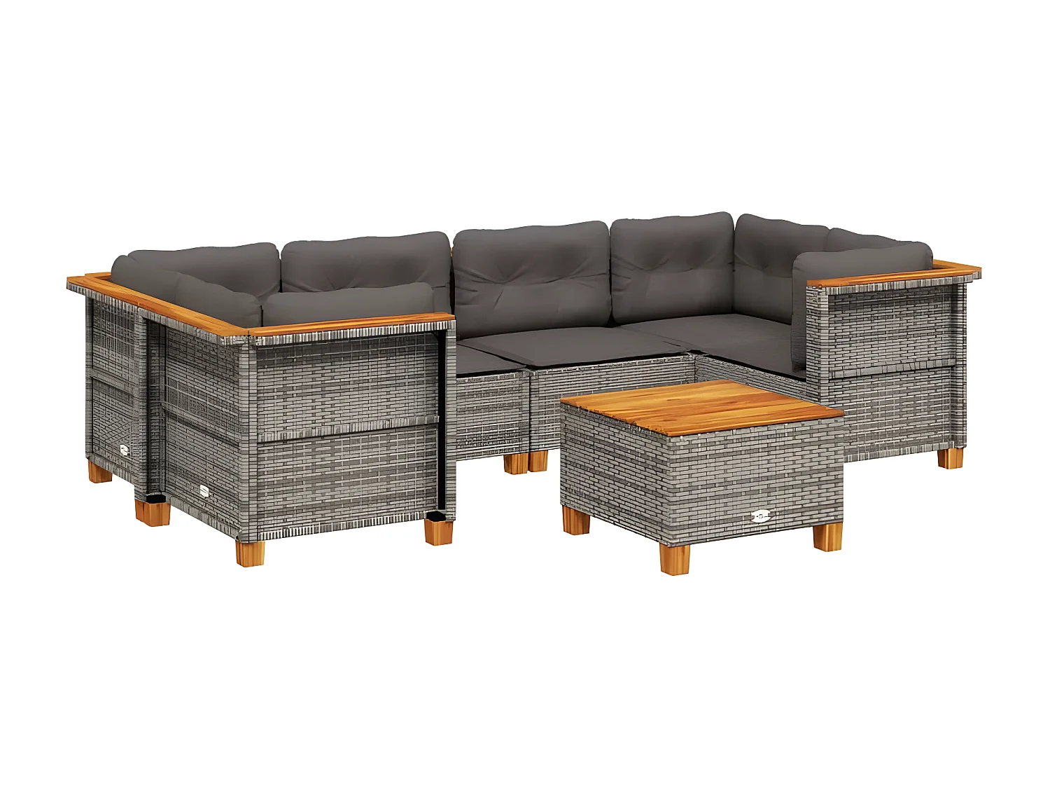 Salon de jardin avec coussins 7 pcs gris résine tressée