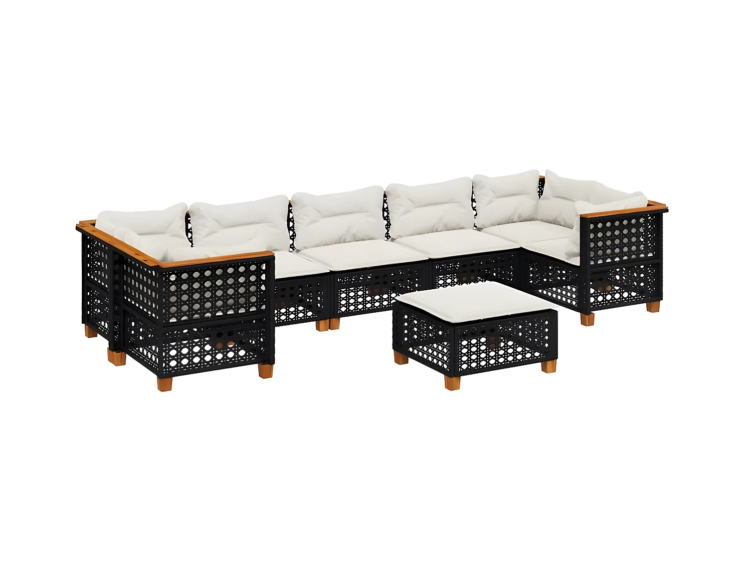 Salon de jardin 8 pcs avec coussins noir résine tressée