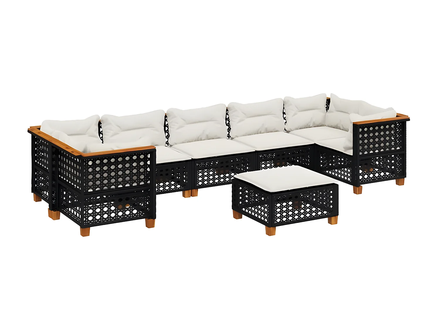 Salon de jardin 8 pcs avec coussins noir résine tressée