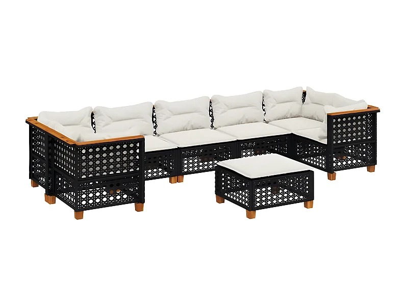 Salon de jardin 8 pcs avec coussins noir résine tressée
