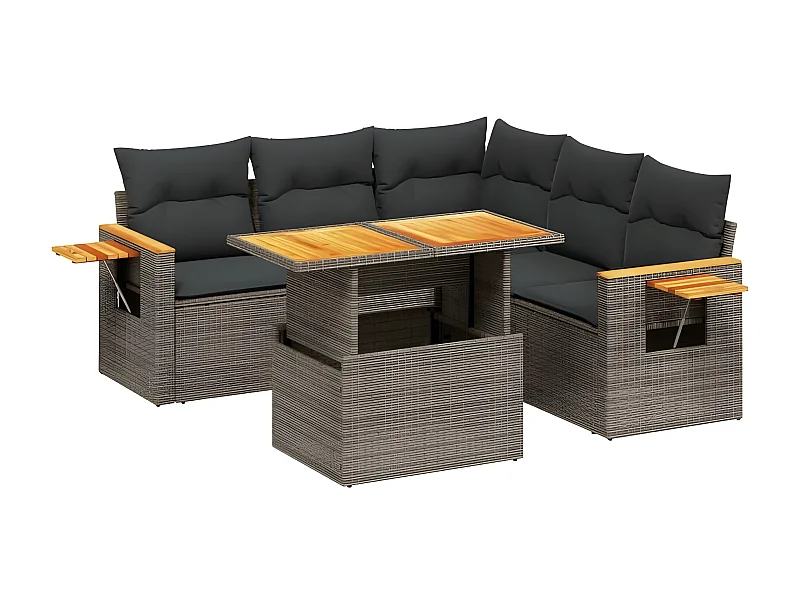 Salon de jardin 6 pcs avec coussins gris résine tressée