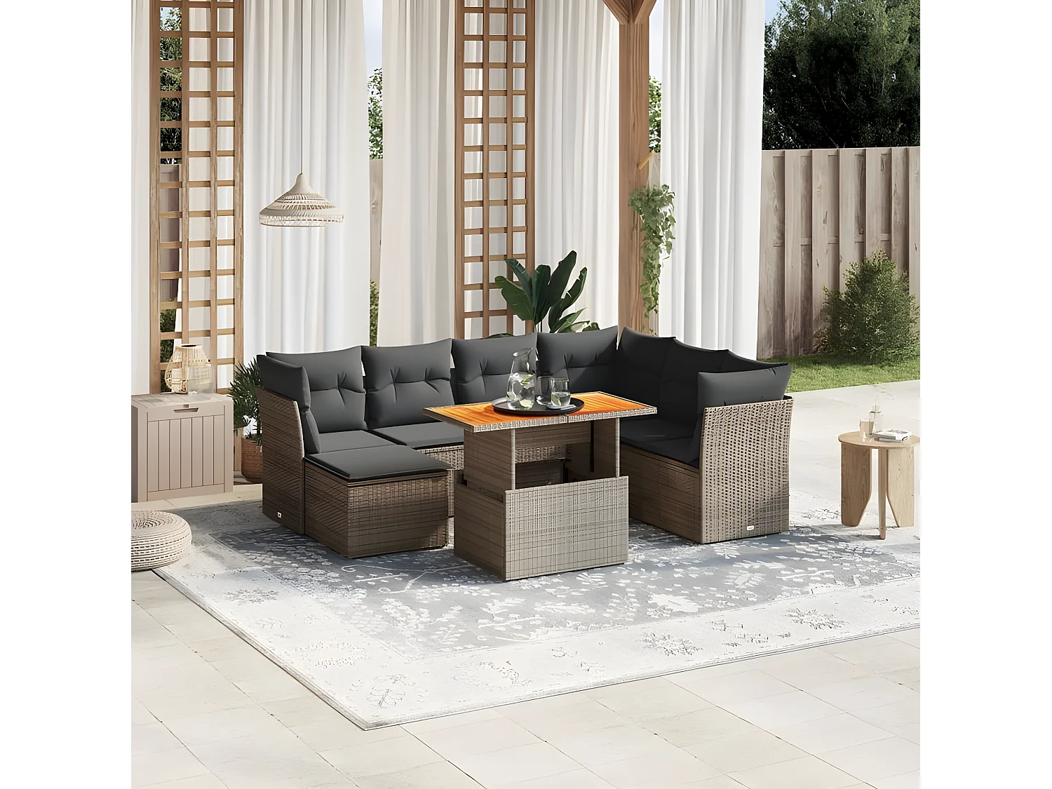 Salon de jardin 8 pcs avec coussins gris résine tressée