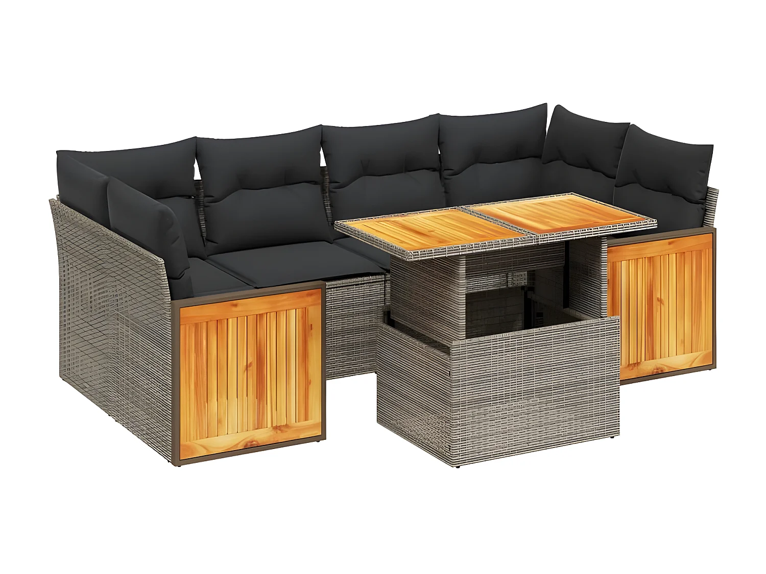 Salon de jardin avec coussins 7 pcs gris résine tressée