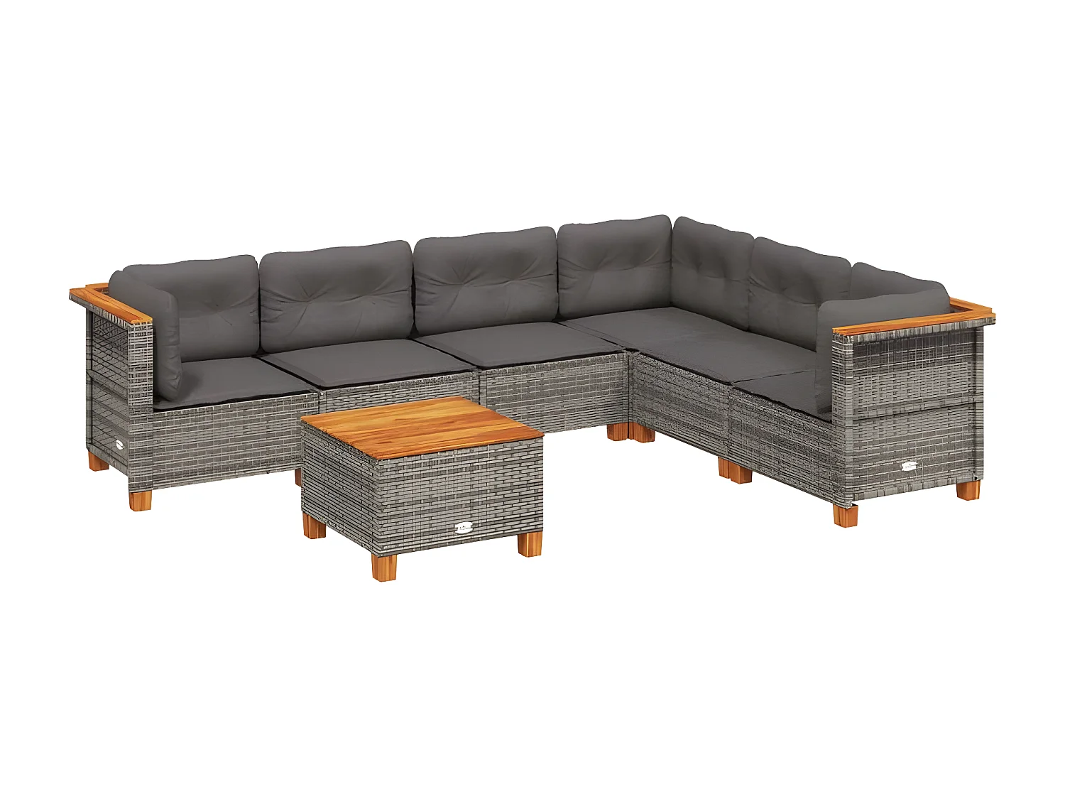 Salon de jardin avec coussins 7 pcs gris résine tressée