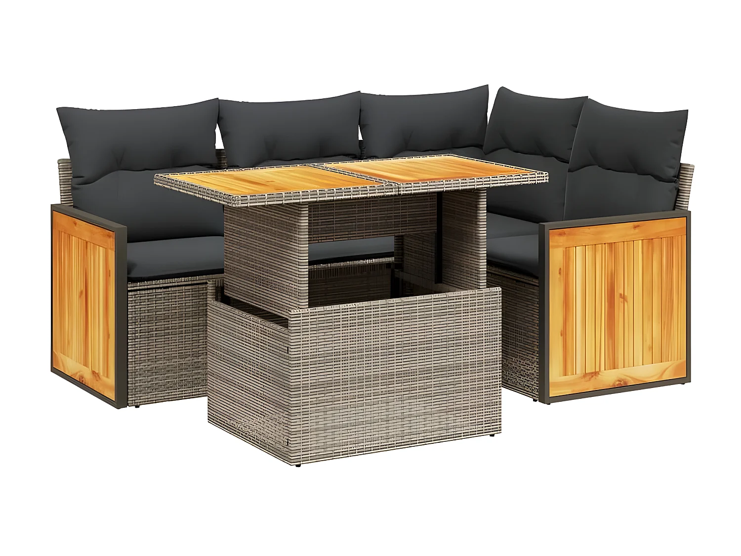 Salon de jardin 5 pcs avec coussins gris résine tressée