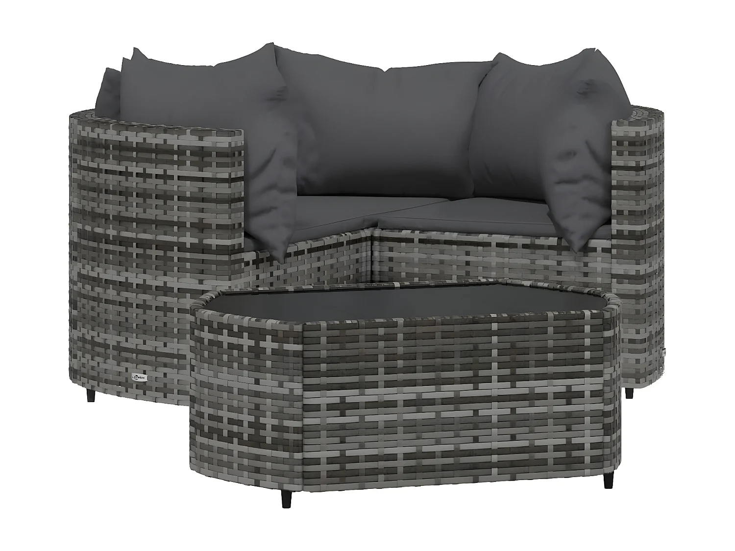 Salon de jardin 4 pcs avec coussins Gris Résine tressée